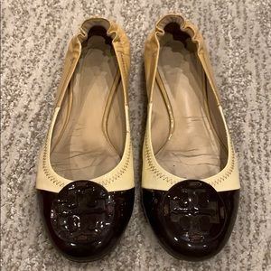 Royal Tan Tumbled Leather Tory Burch ballet flat